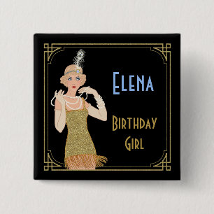 Badge Carré 5 Cm Flapper Gold Parties scintillant des années 20 Roa