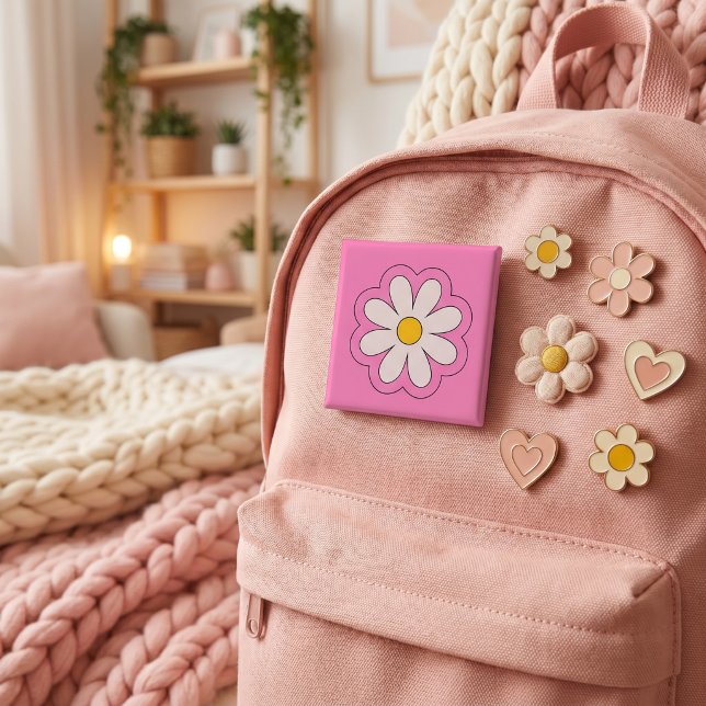 Badge Carré 5 Cm Fleur (Créateur téléchargé)