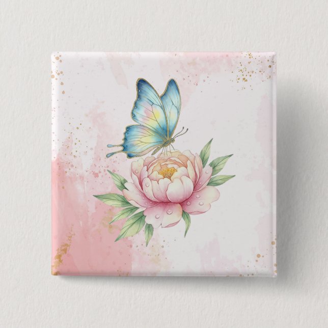 Badge Carré 5 Cm Fleur (Devant)