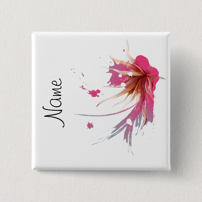 Badge Carré 5 Cm Fleur Abstraite d'Hibiscus (Devant)