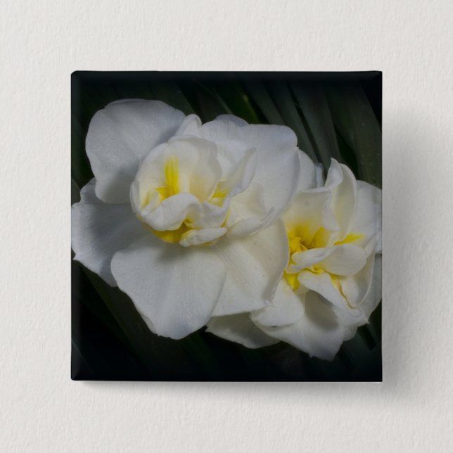 Badge Carré 5 Cm Fleur blanche (Devant)