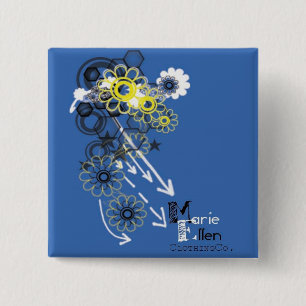 Badge Carré 5 Cm Fleur bleue
