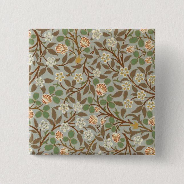 Badge Carré 5 Cm Fleur botanique de trèfle William Morris (Devant)