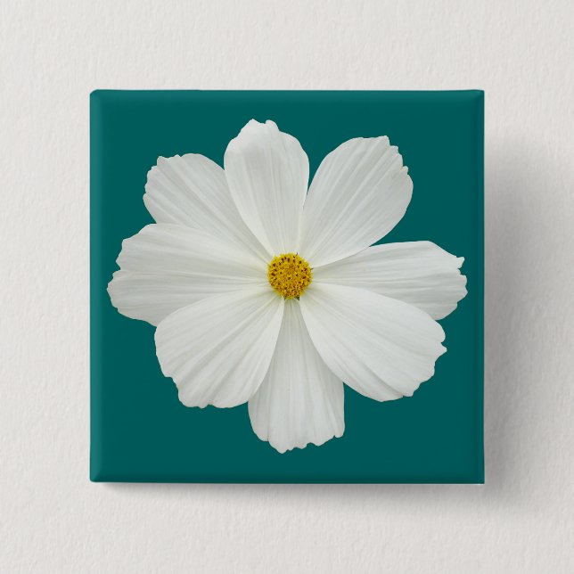 Badge Carré 5 Cm Fleur Cosmos Blanc (Devant)