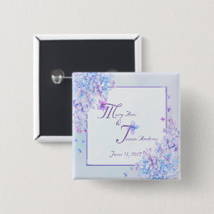 Badge Carré 5 Cm Fleur de Lilas Bleu Aquarelle Violet
