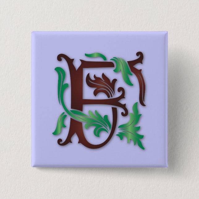Badge Carré 5 Cm Fleur de lis F Monogramme (Devant)