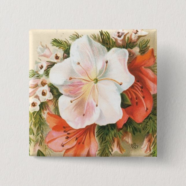 Badge Carré 5 Cm Fleur de Noël joyeuse (Devant)