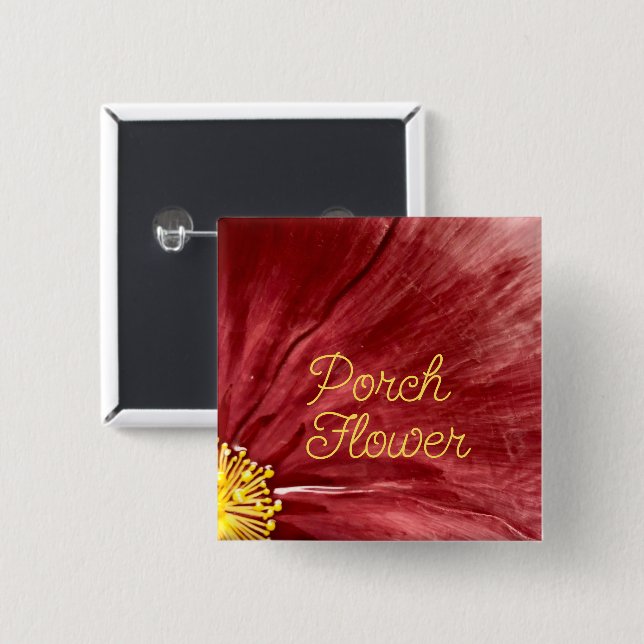 Badge Carré 5 Cm Fleur de porche / Original / (Devant & derrière)