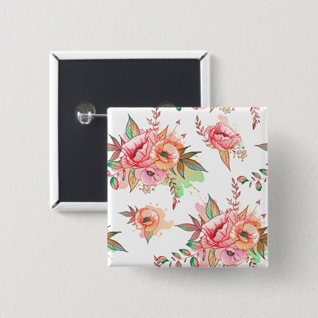 Badge Carré 5 Cm fleur de printemps (Devant & derrière)
