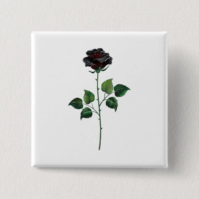 Badge Carré 5 Cm Fleur de rose noire (Devant)