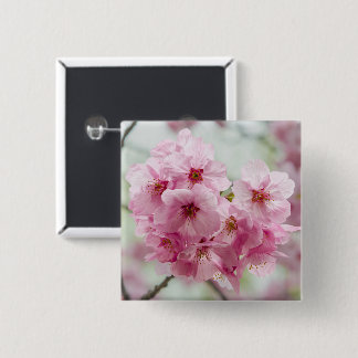 Badge Carré 5 Cm Fleur de Sakura Rose Délicate Floraison Japonaise