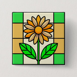 Badge Carré 5 Cm Fleur de verre tendu
