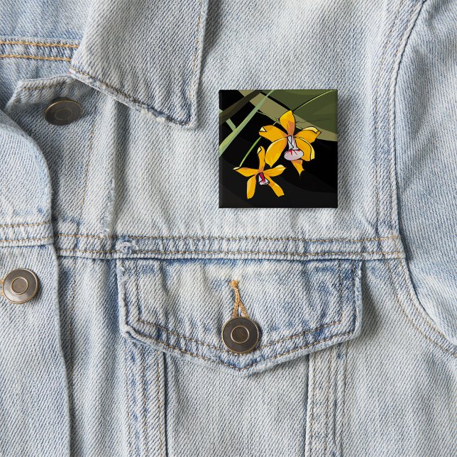 Badge Carré 5 Cm Fleur d'orchidée jaune Botanique Tropicale (Créateur téléchargé)