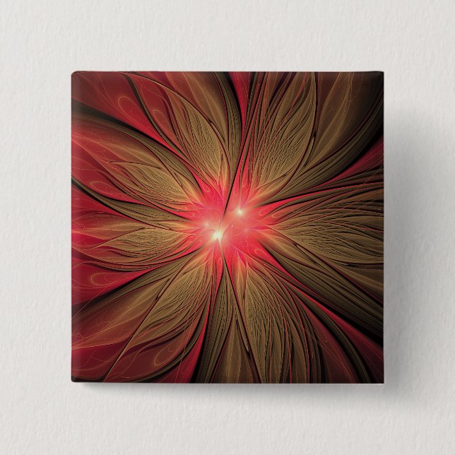 Badge Carré 5 Cm Fleur fractale de fansy rouge (Devant)