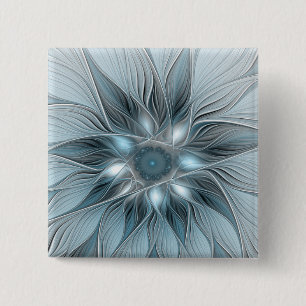 Badge Carré 5 Cm Fleur joyeuse abstraite fleur bleue grise fractale