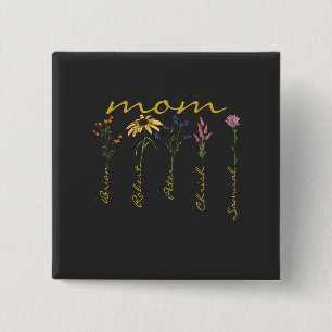 Badge Carré 5 Cm Fleur personnalisée au nom de maman et des enfants