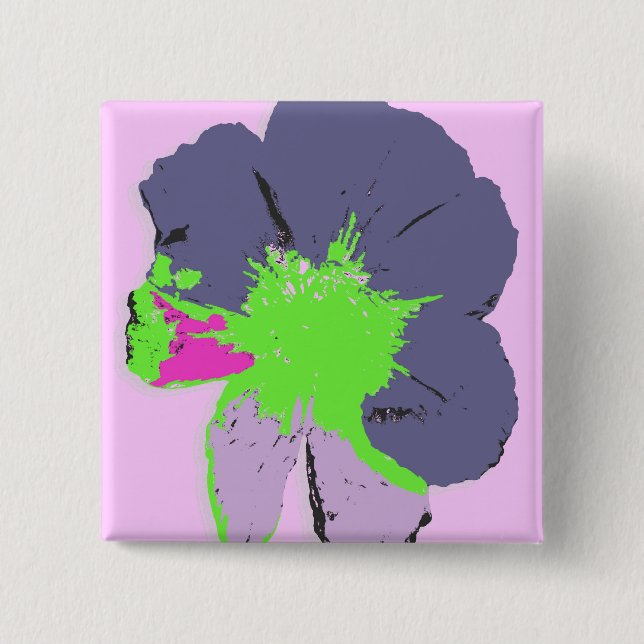Badge Carré 5 Cm Fleur PopArt/Splash couleur (Devant)