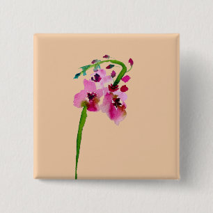 Badge Carré 5 Cm Fleur rose aquarelle Verbascum blush