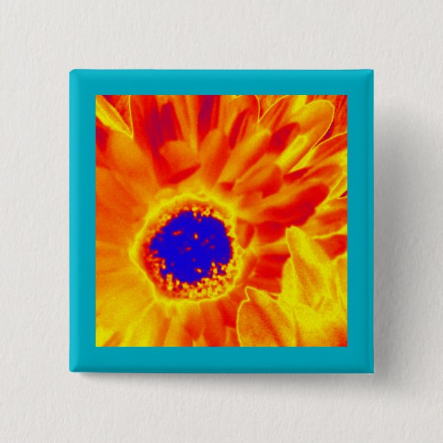 Badge Carré 5 Cm Fleur Sunburst (Devant)