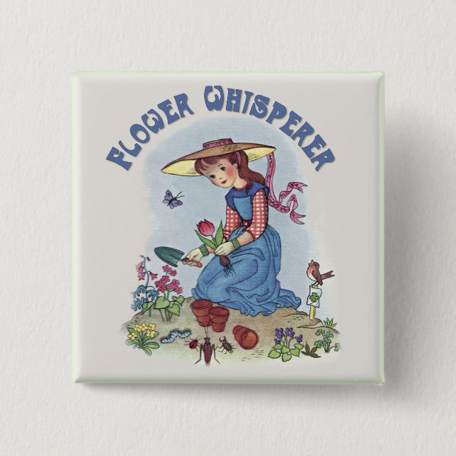 Badge Carré 5 Cm Fleur Whisperer (Devant)