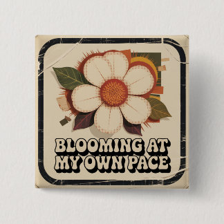 Badge Carré 5 Cm Fleurir à mon propre rythme