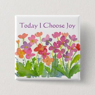 Badge Carré 5 Cm Fleurs Aquarelles Roses Aujourd'Hui Je Choisis Joy