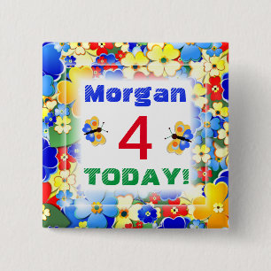 Badge Carré 5 Cm Fleurs Art déco mignonnes Âge personnalisable