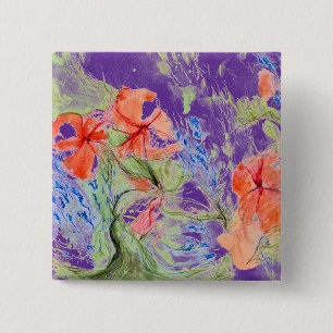 Badge Carré 5 Cm Fleurs Balsam et Lobelia