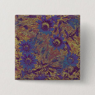 Badge Carré 5 Cm Fleurs bleues contre le motif de camouflage de