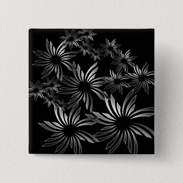 Badge Carré 5 Cm Fleurs d'argent (Devant)