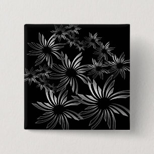 Badge Carré 5 Cm Fleurs d'argent