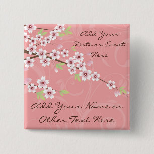 Badge Carré 5 Cm Fleurs de cerisier roses molles