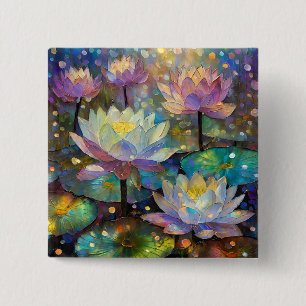 Badge Carré 5 Cm Fleurs de lotus délicates fleurissant dans la neig