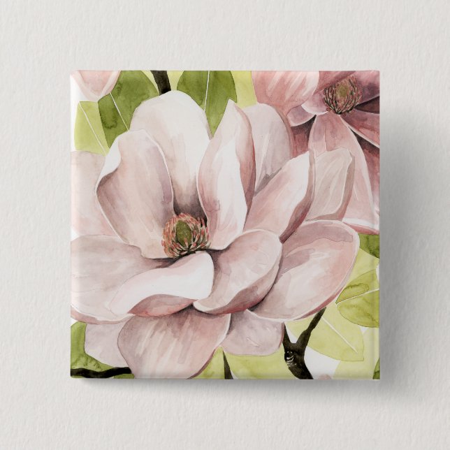 Badge Carré 5 Cm Fleurs de Magnolia (Devant)