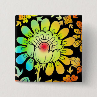 Badge Carré 5 Cm Fleurs de néon