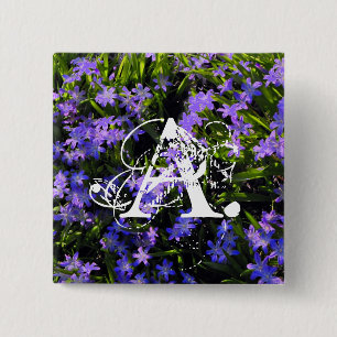 Badge Carré 5 Cm Fleurs de ressort de Squill Bleu et votre monogram