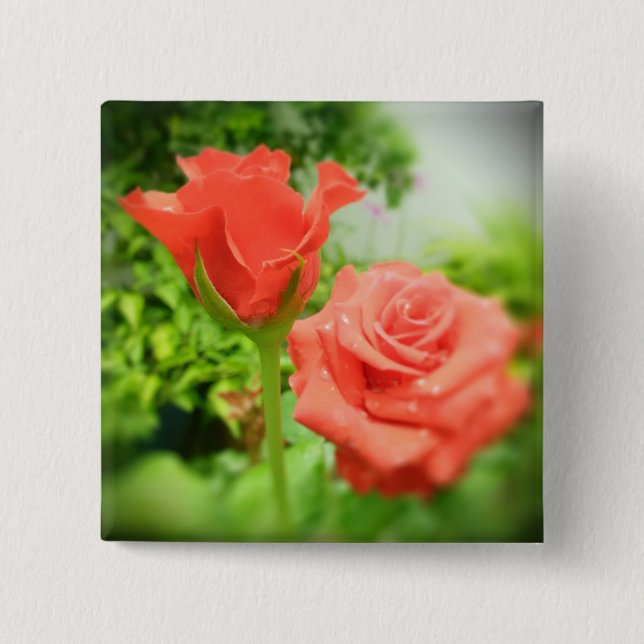Badge Carré 5 Cm Fleurs de rose romantiques (Devant)