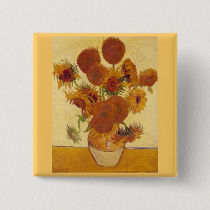 Badge Carré 5 Cm Fleurs de soleil dans un vase (F454) Van Gogh Art