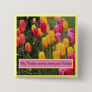 Badge Carré 5 Cm Fleurs de tulipes