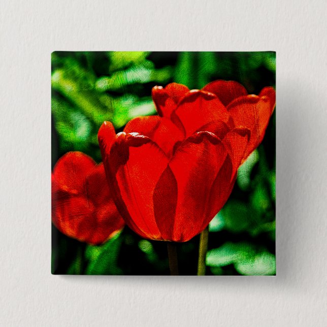 Badge Carré 5 Cm Fleurs de tulipes rouges (Devant)