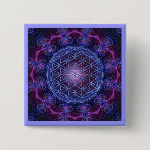 Badge Carré 5 Cm FLEURS DE VIE/Blume des Lebens Mandala II Carré