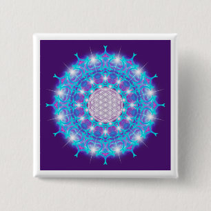 Badge Carré 5 Cm FLEURS DE VIE/Blume des Lebens Stars Mandala