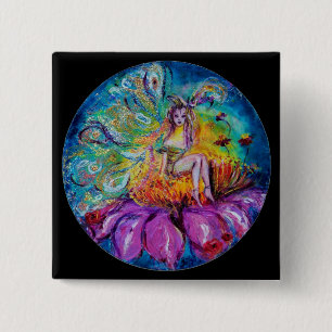Badge Carré 5 Cm FLEURS EN Imaginaire DE NUIT