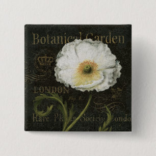 Badge Carré 5 Cm Fleurs et feuille blancs