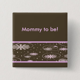 Badge Carré 5 Cm fleurs et points roses bruns, maman à être !