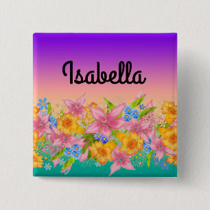 Badge Carré 5 Cm Fleurs florales printanières incolores rose jaune 