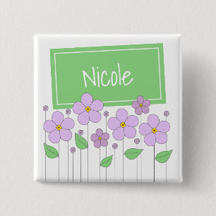 Badge Carré 5 Cm Fleurs Lilac et Bouton Balise