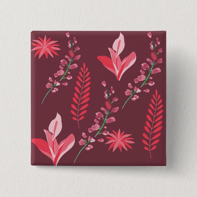 Badge Carré 5 Cm Fleurs motif. (Devant)