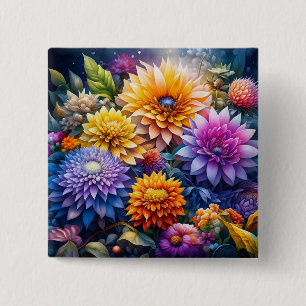 Badge Carré 5 Cm Fleurs numériques d'IA colorées jolies 