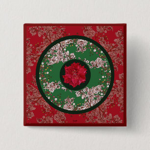 Badge Carré 5 Cm Fleurs pour Noël